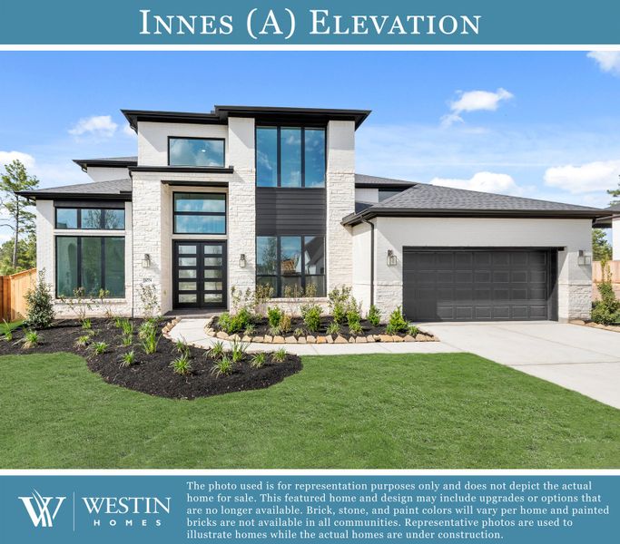 Representative exterior photo of a completed home built from the The Innes by Westin Homes in Kresston, Montgomery, TX (Image 1). Representative exterior photo of a completed home built from the The Innes by Westin Homes in Kresston, Montgomery, TX (Image 1).