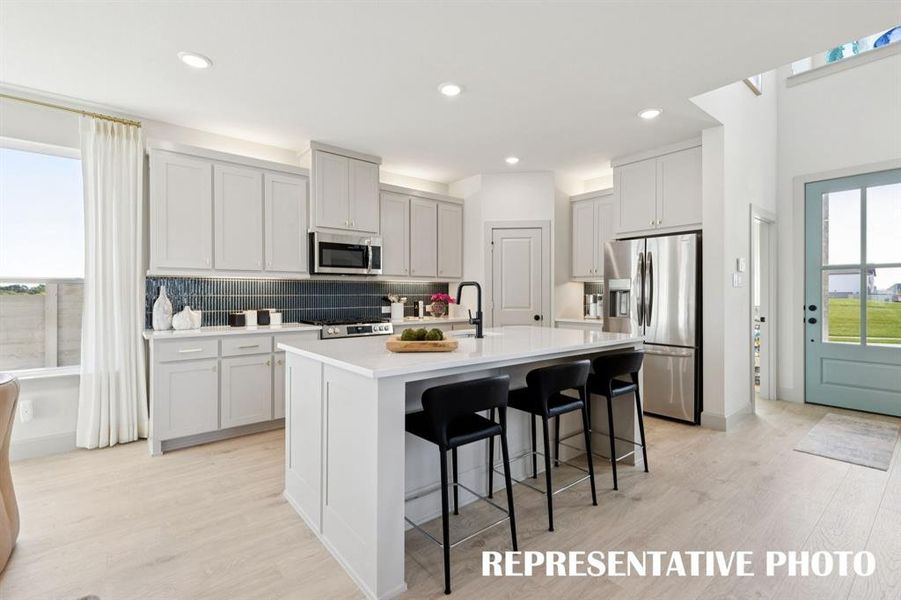 Your new dream kitchen offers outstanding storage and prep space along with a spacious island for friends and family to gather round!  REPRESENTATIVE PHOTO