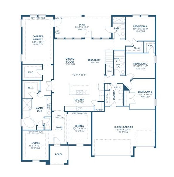 2D floor plan layout for the Key Largo II by Homes by WestBay in Pasadena Woods, Wesley Chapel, FL (Image 3). 2D floor plan layout for the Key Largo II by Homes by WestBay in Pasadena Woods, Wesley Chapel, FL (Image 3).
