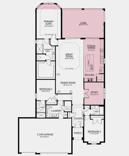 Additional Highlights Include: Gourmet kitchen, casual dining extension, study in place of flex, bay window at primary suite, tray ceiling at great room and primary suite, and covered extended lanai.
