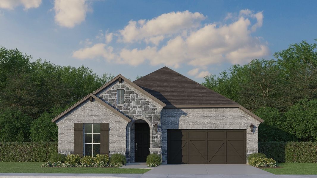 Plan 1522 Elevation B with Stone by American Legend Homes