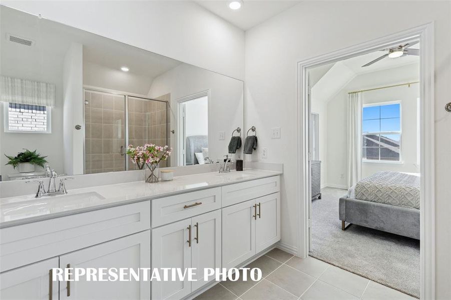 You'll find beautifully finished owner's and guest baths in all of our homes in Heritage Village!  REPRESENTATIVE PHOTO OF MODEL HOME.