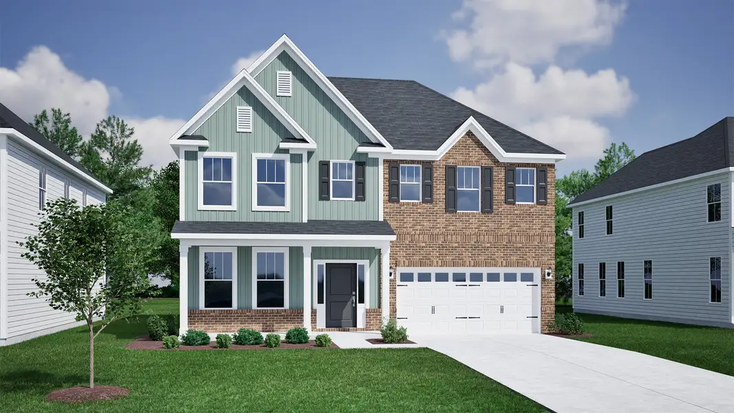 Representative exterior photo of a completed home built from the Keowee - Vanguard Collection by Mungo Homes in Scotts Hill Village, Wilmington, NC (Image 17).
