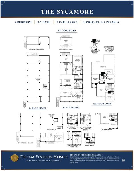 2D floor plan layout for the Sycamore - Single Family Homes by Dream Finders Homes in Miller's Crossing, Johns Island, SC (Image 3).