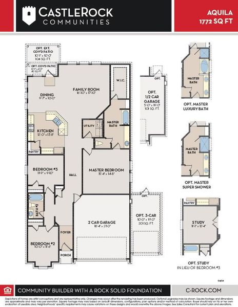 2D floor plan layout for the Aquila by CastleRock Communities in Lone Oak, San Antonio, TX (Image 3).