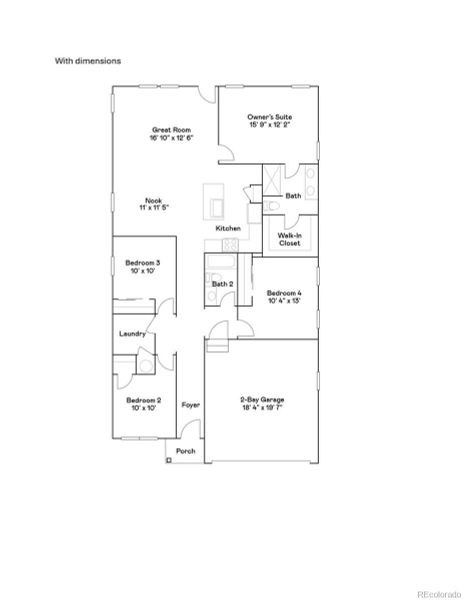 2D floor plan layout of this home in Ledge Rock: The Petal Collection, Johnstown, CO (Image 2).