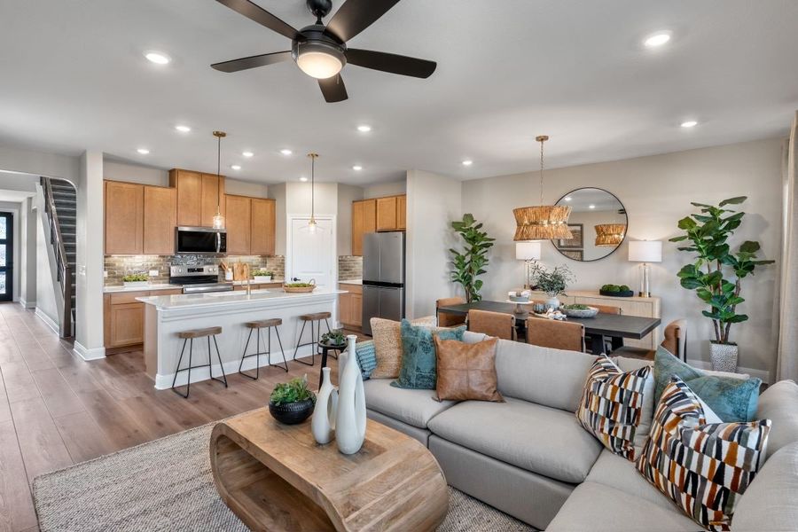 Representative furnished interior of a home built from the Plan 2527 Modeled by KB Home in Creekside at Estancia, Austin (Image 5). Representative furnished interior of a home built from the Plan 2527 Modeled by KB Home in Creekside at Estancia, Austin (Image 5).