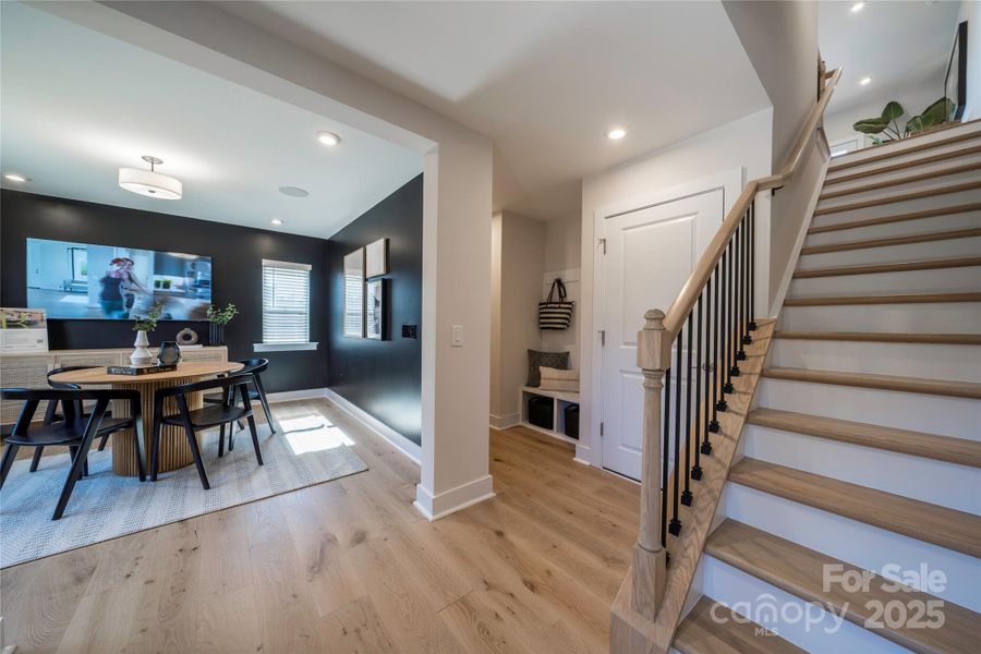 First Floor Through Front Entry With Oak Box Stairs and Open Rail. First Floor Through Front Entry With Oak Box Stairs and Open Rail.