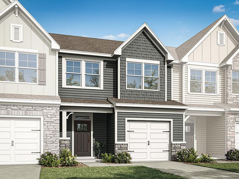 Front exterior of a new home in Blythe Mill Townhomes, Waxhaw, NC, highlighting curb appeal (Image 1). Front exterior of a new home in Blythe Mill Townhomes, Waxhaw, NC, highlighting curb appeal (Image 1).