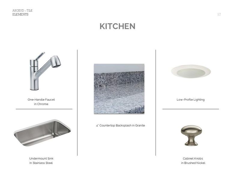 Elements Look Palette 1: Kitchen Selection Sheet (*Artist rendering used for illustration purposes only.) Elements Look Palette 1: Kitchen Selection Sheet (*Artist rendering used for illustration purposes only.)