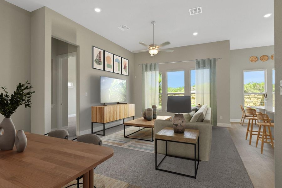 Living room with rendered furniture staging