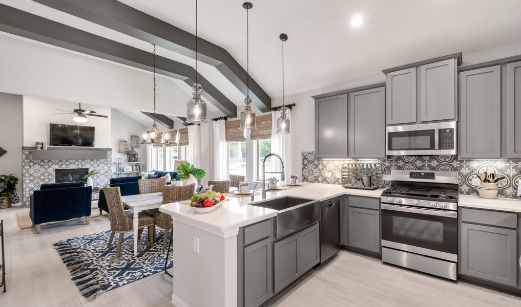 Kitchen overlooking dining area