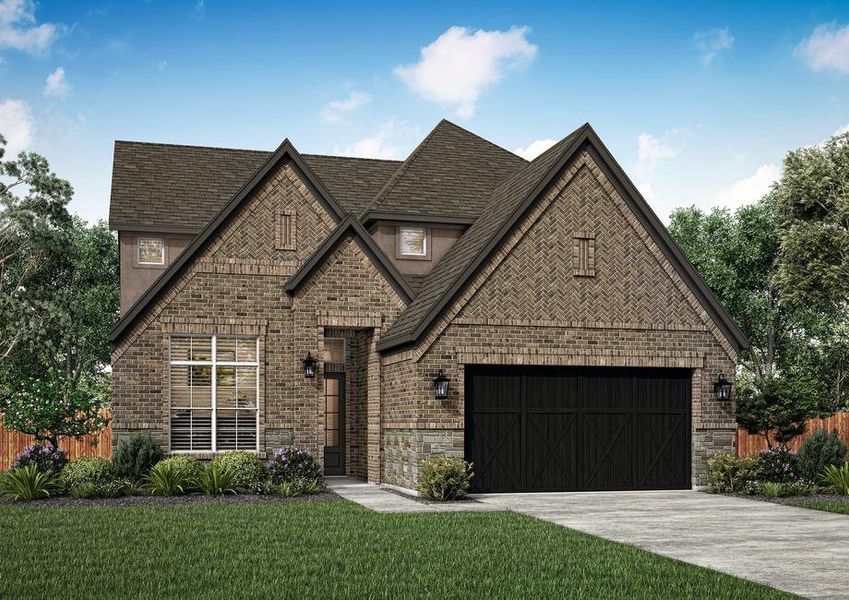 The Welch plan offers a beautiful brick and stone exterior.