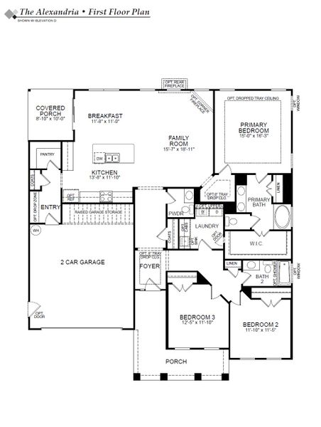 2D floor plan layout for the Alexandria by Eastwood Homes in The Enclave at French Quarter Creek, Huger, SC (Image 3).