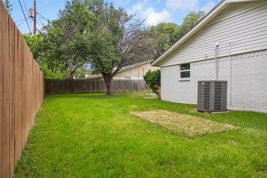 View of yard featuring central AC and a fenced backyard View of yard featuring central AC and a fenced backyard