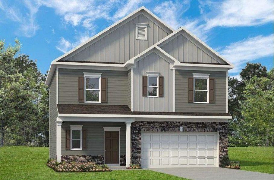 Front exterior of a new home in Hawks View, Ringgold, GA, highlighting curb appeal (Image 1). Front exterior of a new home in Hawks View, Ringgold, GA, highlighting curb appeal (Image 1).