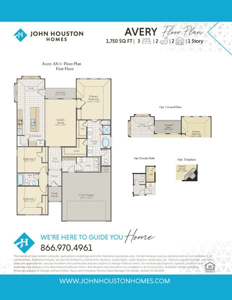 2D floor plan layout for the Avery by John Houston Homes in Vista Point - Phase 1, Grandview, TX (Image 3).