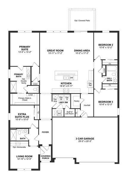 2D floor plan layout for the Aegean ESP by K. Hovnanian® Homes in Aspire at Palm Bay, Palm Bay, FL (Image 3).