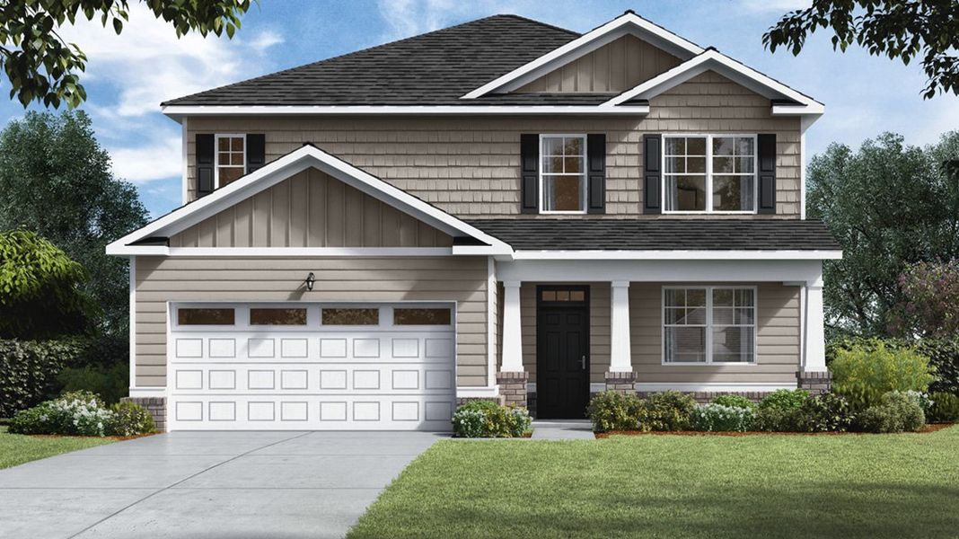 Front exterior of a new home in Southwind Village, Evans, GA, highlighting curb appeal (Image 1). Front exterior of a new home in Southwind Village, Evans, GA, highlighting curb appeal (Image 1).