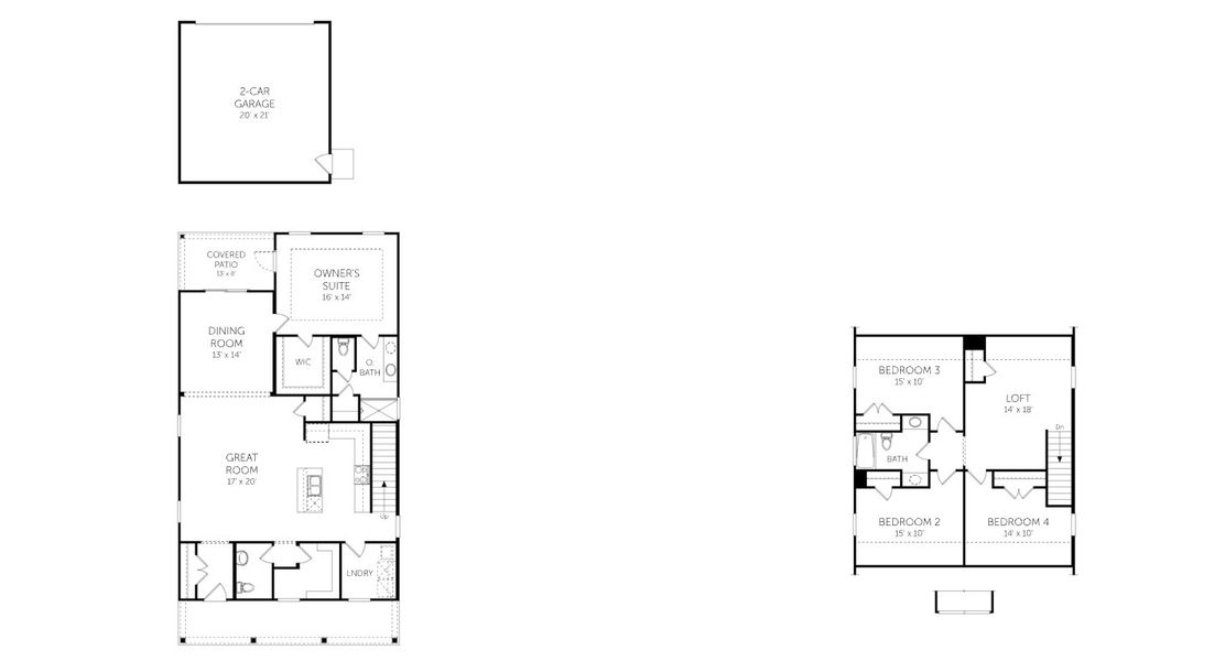 2D floor plan layout for the Jasmine - Single Family Homes by Dream Finders Homes in River Oaks, Okatie, SC (Image 3).