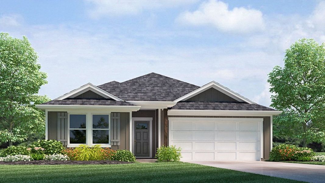 Front exterior of a new home in Huntington Estates, Millington, TN, highlighting curb appeal (Image 17).