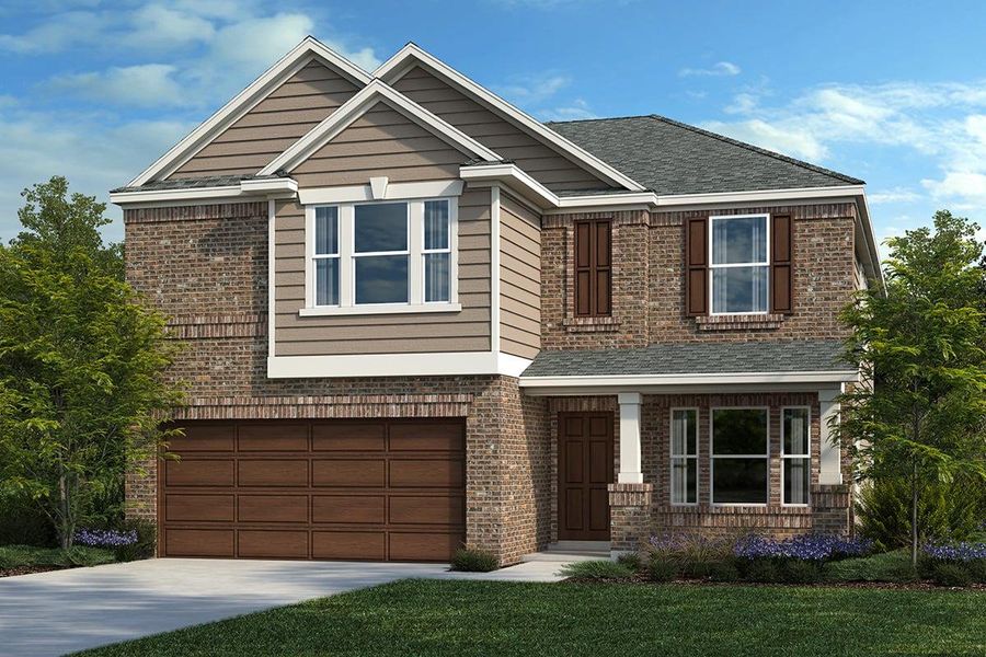 Front exterior of a new home in Salerno - Heritage Collection, Round Rock, TX, highlighting curb appeal (Image 1).