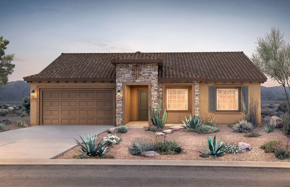 Front exterior of a new home in Sun City Festival, Buckeye, AZ, highlighting curb appeal (Image 2).