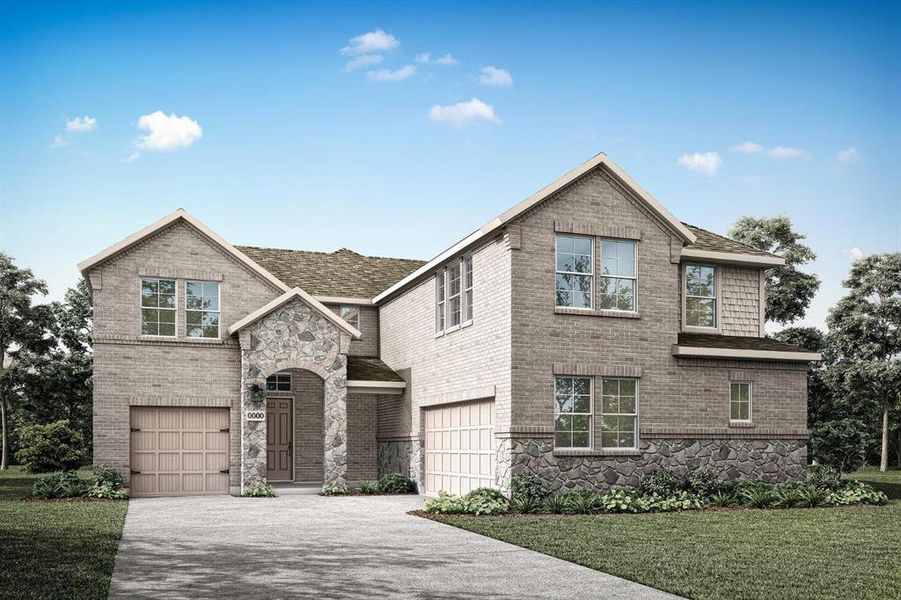 Front exterior of a new home in Inspiration Collection at View at the Reserve, Mansfield, TX, highlighting curb appeal (Image 22).