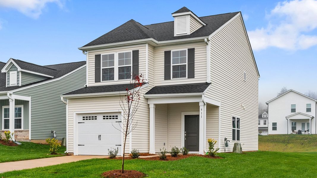Front exterior of a new home in Hanes Lake, Winston-Salem, NC, highlighting curb appeal (Image 2).