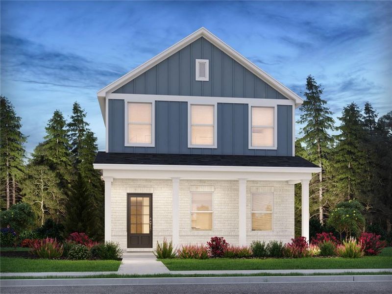 Front exterior of a new home in Martin Springs - Cottage Series, Lawrenceville, GA, highlighting curb appeal (Image 1). Front exterior of a new home in Martin Springs - Cottage Series, Lawrenceville, GA, highlighting curb appeal (Image 1).