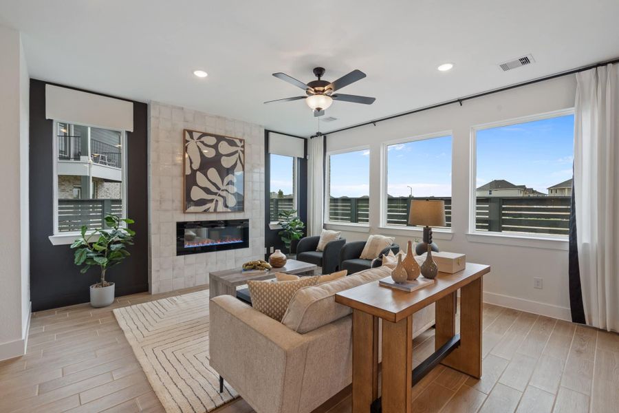 Furnished interior view inside a new home in Bridgeland, Cypress (Image 5). Furnished interior view inside a new home in Bridgeland, Cypress (Image 5).