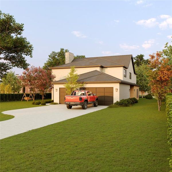 View of property exterior with a yard