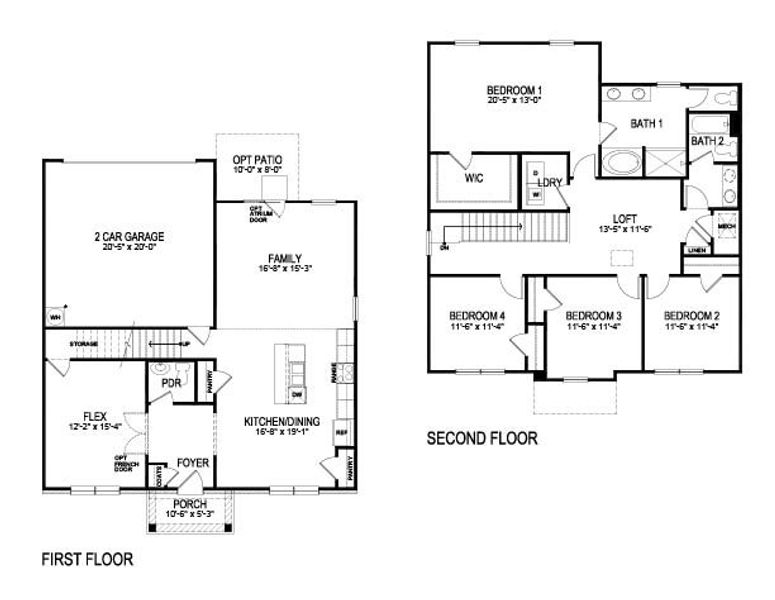 2D floor plan layout for the ELBERT II by D.R. Horton in Braselton Village, Braselton, GA (Image 3).