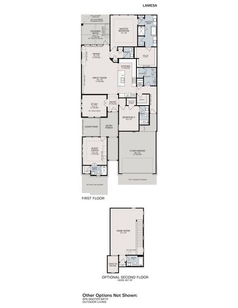 2D floor plan layout for the Lamesa by Sitterle Homes in Comanche Trace, Kerrville, TX (Image 3).