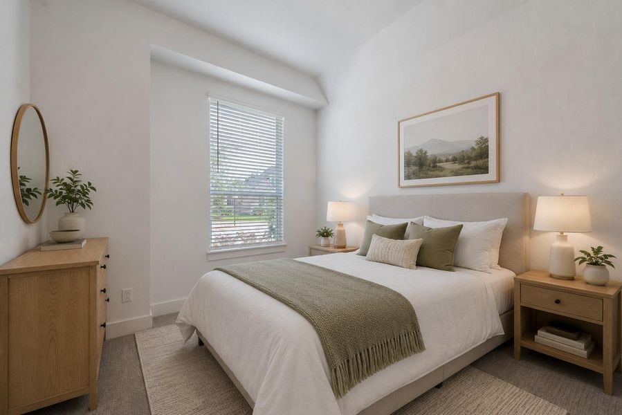 Ai staged bedroom. Relaxation awaits in this sun-filled bedroom with soft lighting and a calming aesthetic. Ai staged bedroom. Relaxation awaits in this sun-filled bedroom with soft lighting and a calming aesthetic.
