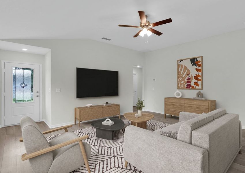 Kick off your shoes and relax on the couch in the front family room