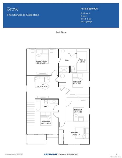 2D floor plan layout of this home in Muegge Farms: The Storybook Collection, Bennett, CO (Image 3).
