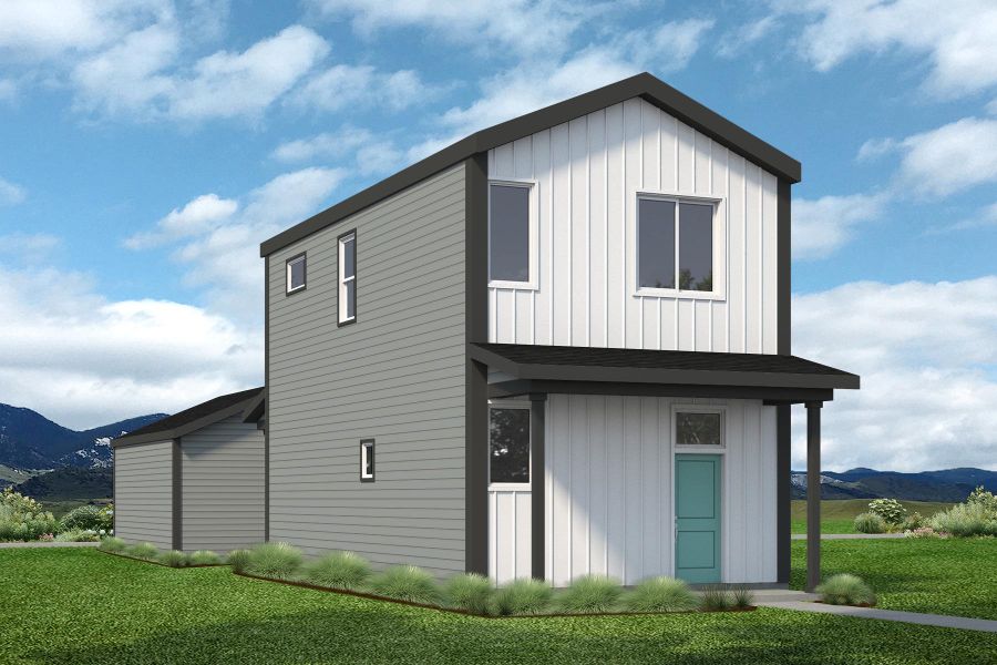 Front exterior of a new home in Liberty Draw, Evans, CO, highlighting curb appeal (Image 2). Front exterior of a new home in Liberty Draw, Evans, CO, highlighting curb appeal (Image 2).