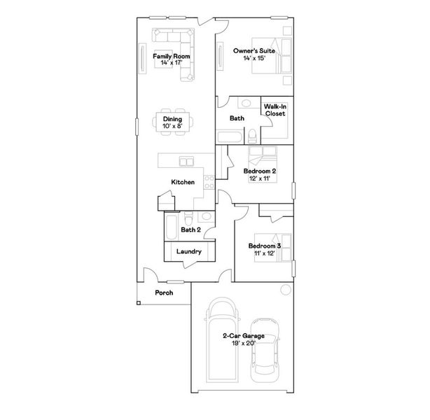2D floor plan layout of this home in Cool Water at Sonterra: Cottage Collection, Jarrell, TX (Image 2). 2D floor plan layout of this home in Cool Water at Sonterra: Cottage Collection, Jarrell, TX (Image 2).