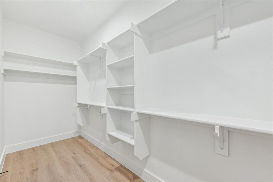 Spacious closet featuring light hardwood / wood-style flooring