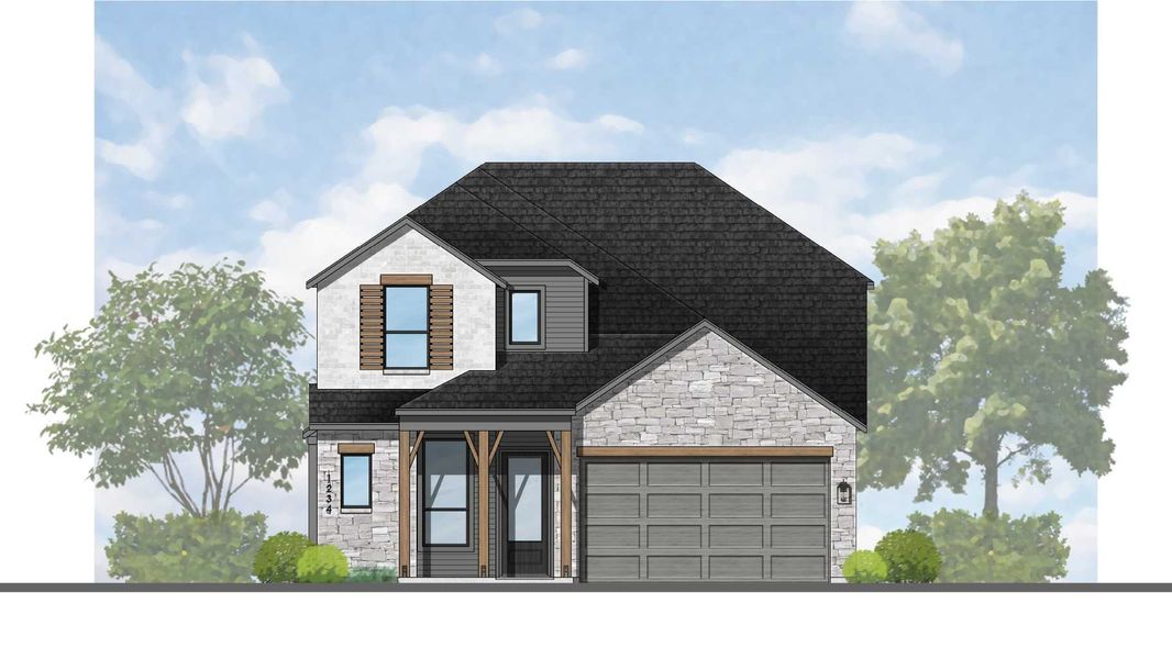 Representative rendering of the exterior for the Lotus Plan by Highland Homes (Image 3). Representative rendering of the exterior for the Lotus Plan by Highland Homes (Image 3).