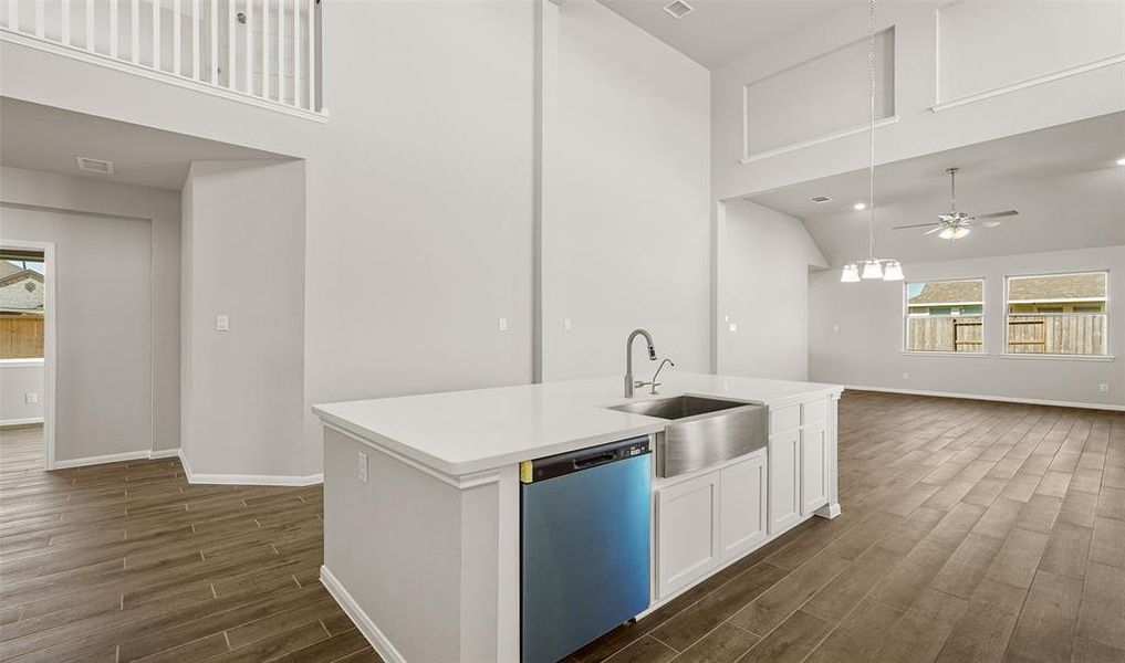 Farmhouse sink in kitchen