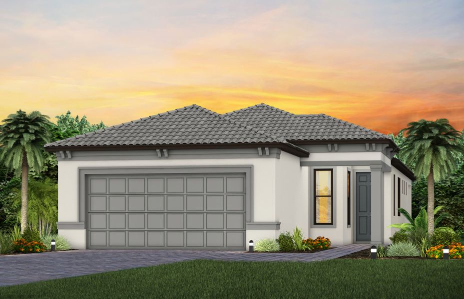 Representative exterior photo of a completed home built from the Flagstone by Pulte Homes in Arbor Oaks, North Port, FL (Image 2). Representative exterior photo of a completed home built from the Flagstone by Pulte Homes in Arbor Oaks, North Port, FL (Image 2).