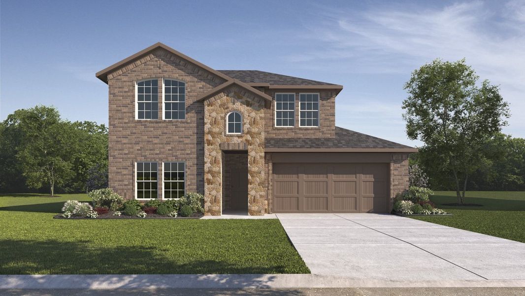 Representative exterior photo of a completed home built from the Tangerine by D.R. Horton in Trailstone, Caddo Mills, TX (Image 1).