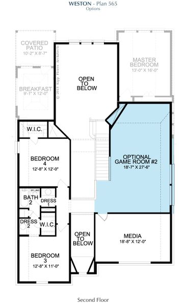 2D floor plan layout for the Weston by Landon Homes in Lexington Frisco, Frisco, TX (Image 22).