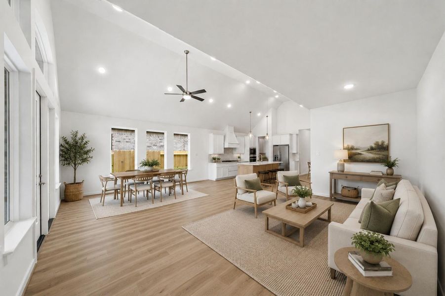 Virtually staged living room and dining room. Virtually staged living room and dining room.