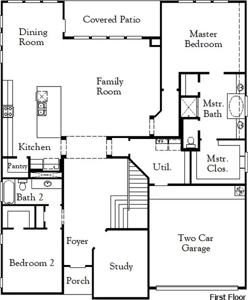 2D floor plan layout of this home in Parkside On The River, Georgetown, TX (Image 2).