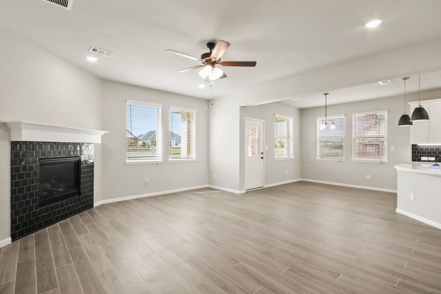 Cozy great room with a fireplace