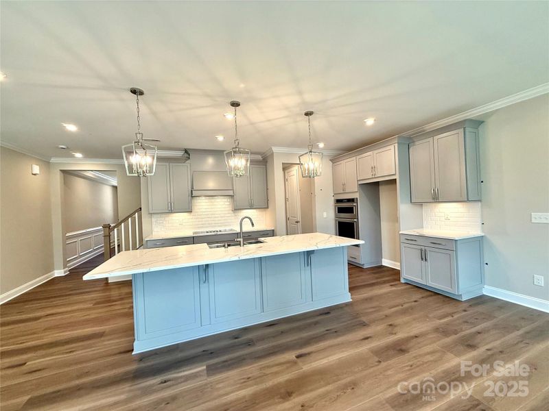 Kitchen with Gray Cabinets, White Quartz, White Backsplash Kitchen with Gray Cabinets, White Quartz, White Backsplash