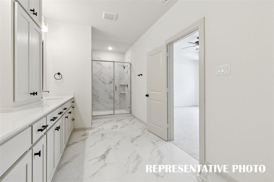 You'll enjoy long, luxurious showers in your new owner's bath spacious walk in shower!  REPRESENTATIVE PHOTO